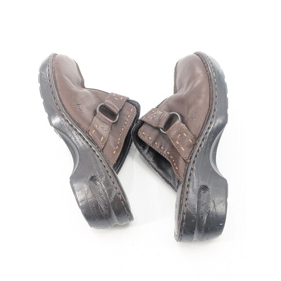 Born BOC Brown Leather Heeled Wedge Slip On Buckle Accent Mule Clog Shoes Size 9 - Picture 6 of 11